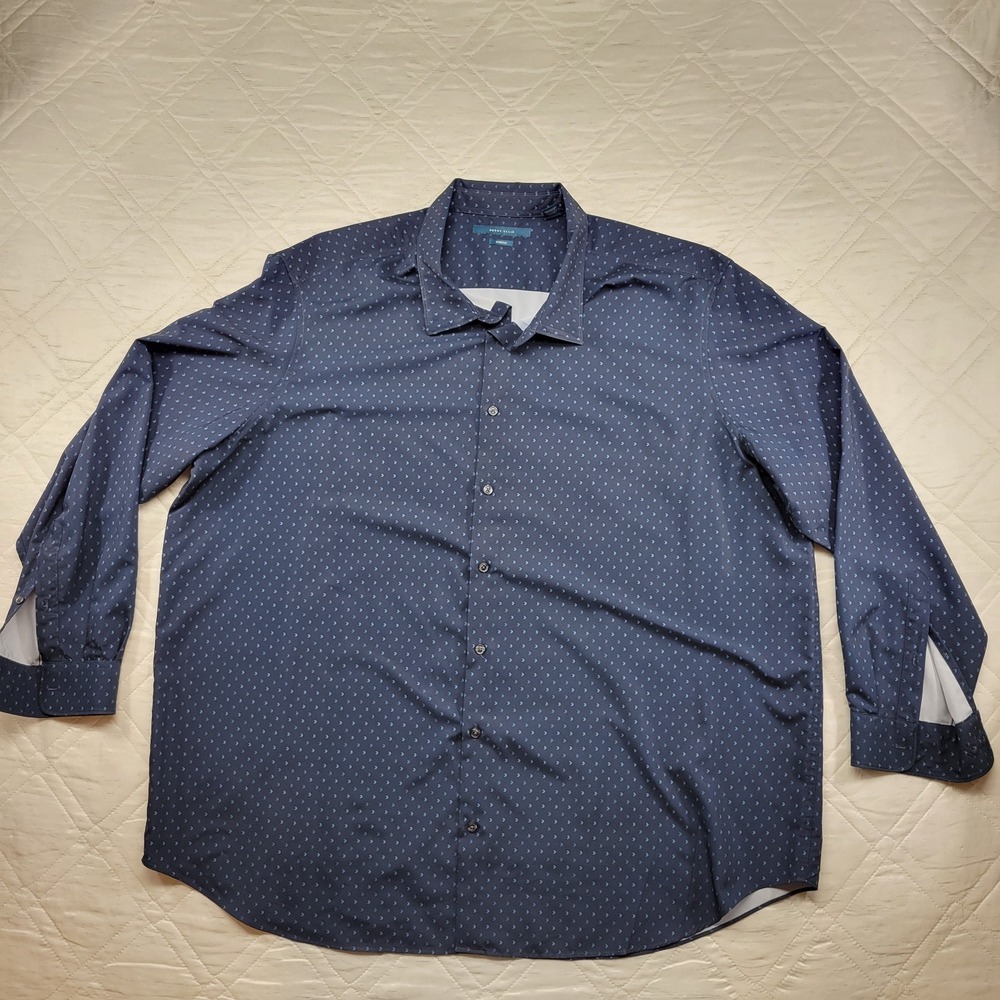 Perry Ellis long sleeve dress shirt w/ blue geometric pattern size 3X